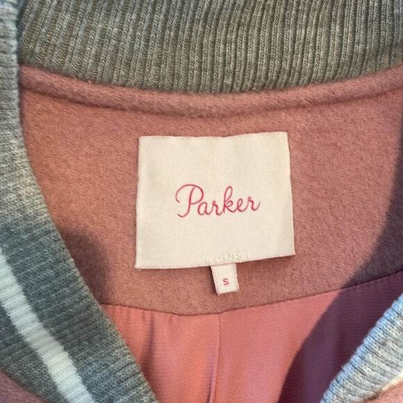 Parker Pink and Grey Wool Varsity Letterman style jacket snap front lined small - Picture 7 of 10